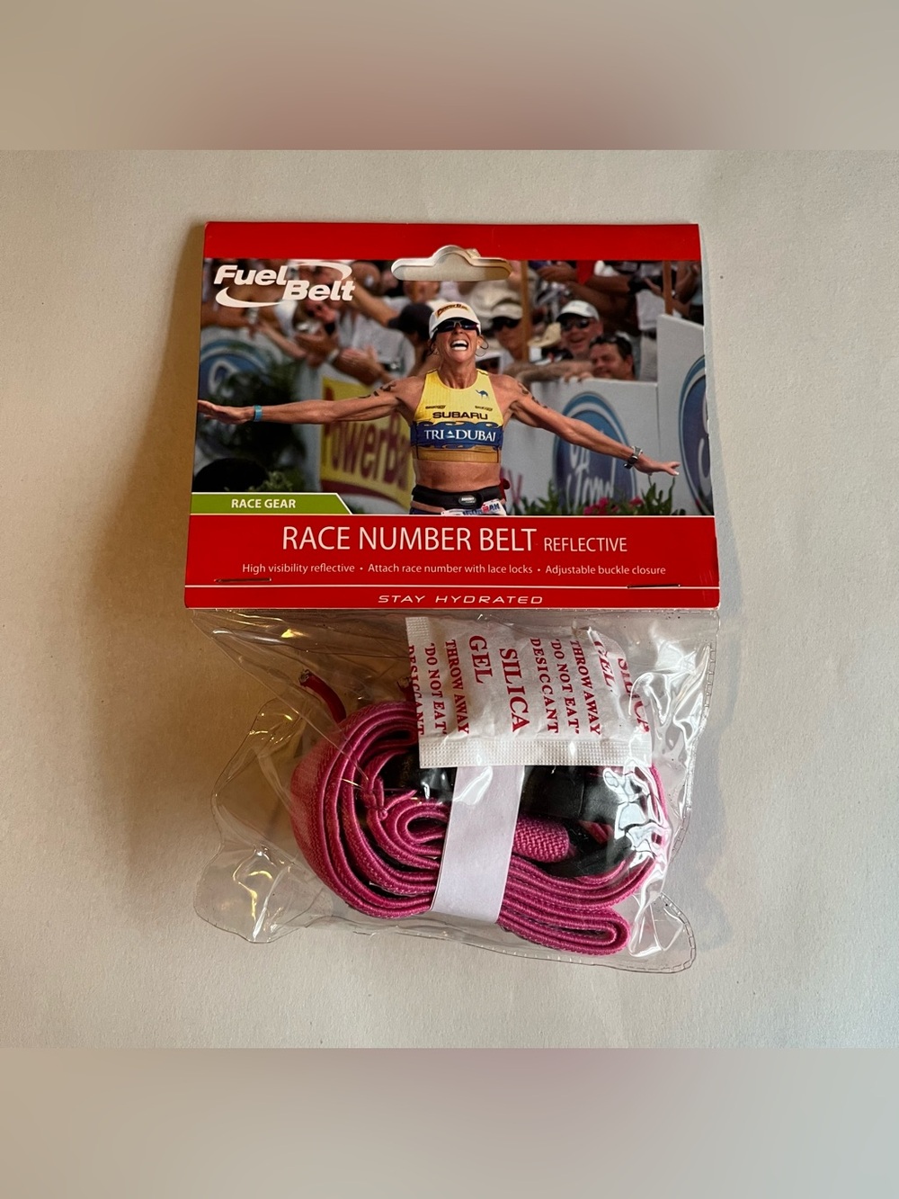 FuelBelt Neoprene Race Number Belt Reflective Pink NEW In Bag